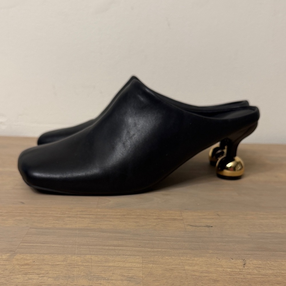 Chic Black Mules with Gold Accent Heel